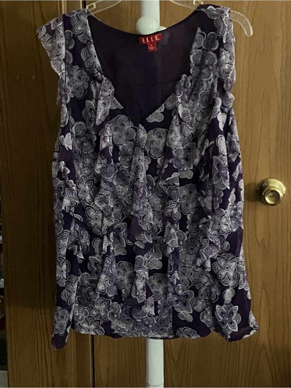 Elle Purple Floral V-Neck Ruffle Camisole
